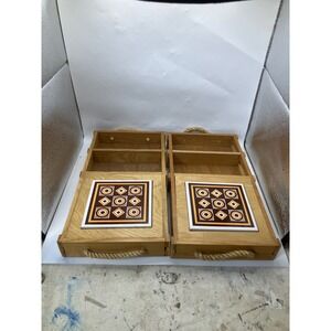 Wooden Bedside Table Drawer Organizer Set with‎ Ceramic Tile Top